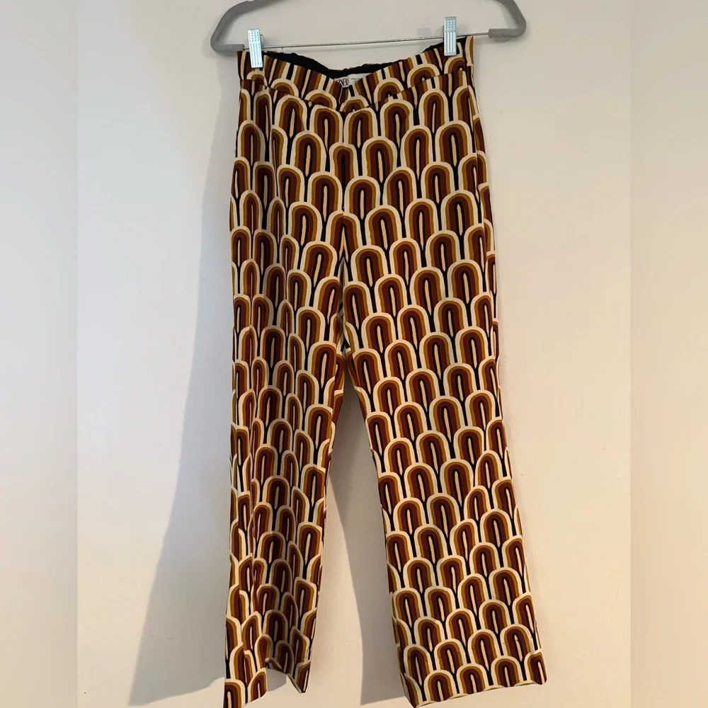 2 piece Zara Brown Patterned Women's Top and Pants Set - Picture 4 of 6